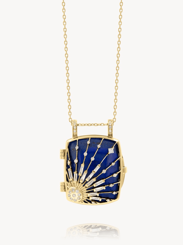 Lapis Sun & Diamonds Locket Necklace