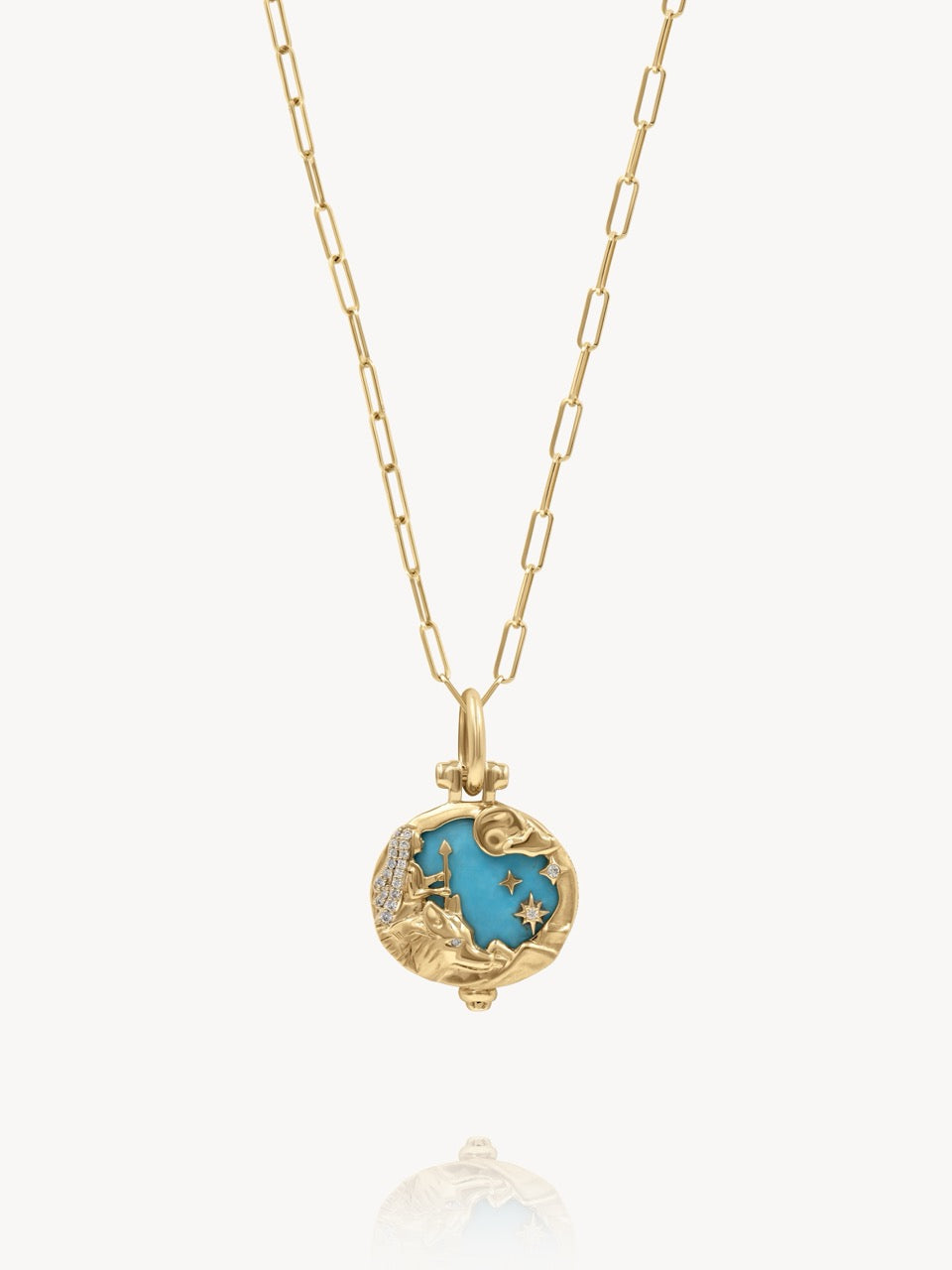 Two Sided Turquoise Oval Pendant in 14k Yellow Gold | Audry Rose x