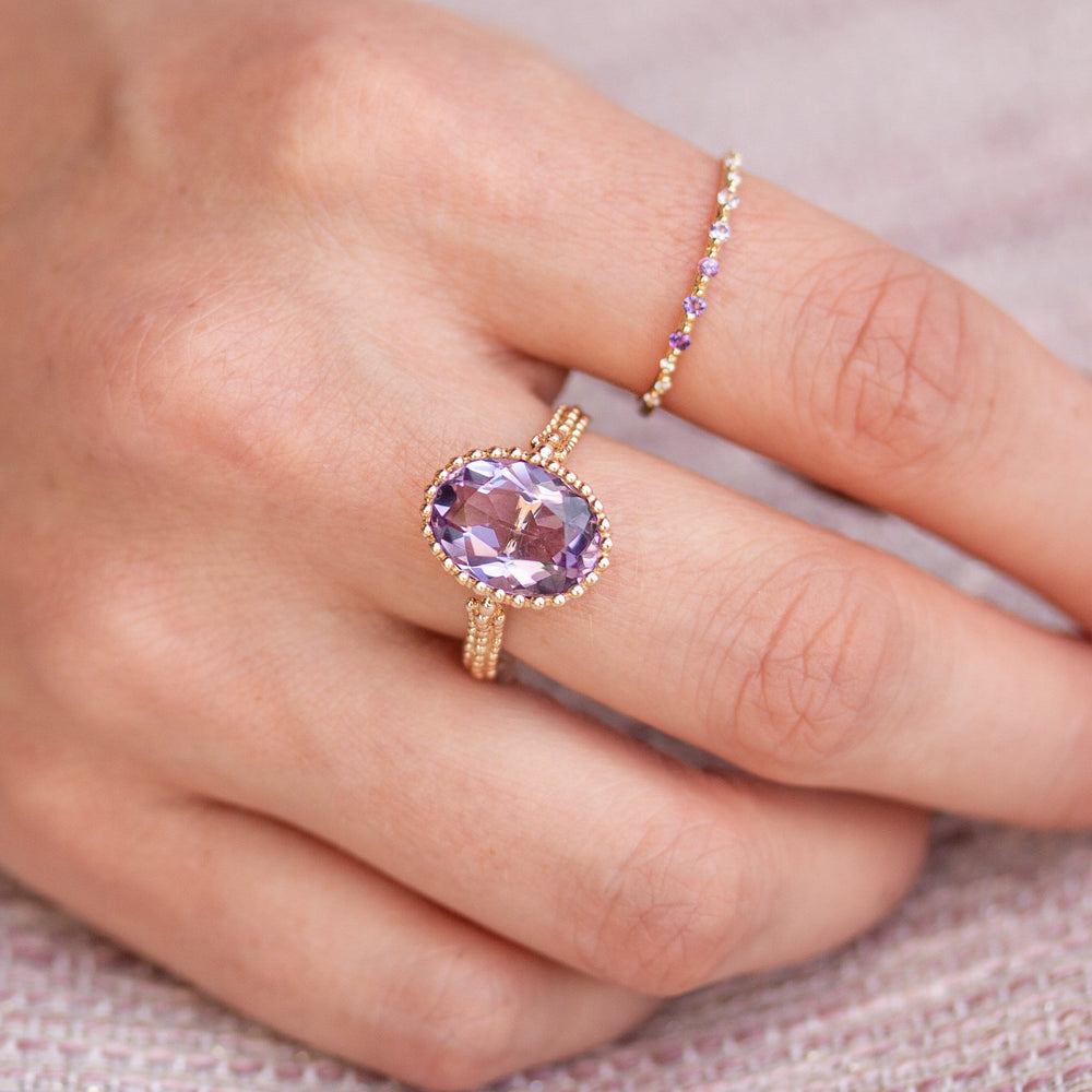 Recycled Yellow Gold Amethyst Audry Meitalove Rose in Ring | Beaded 14K