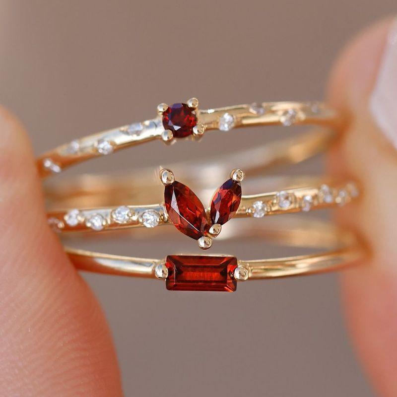 Dainty Garnet Baguette Band