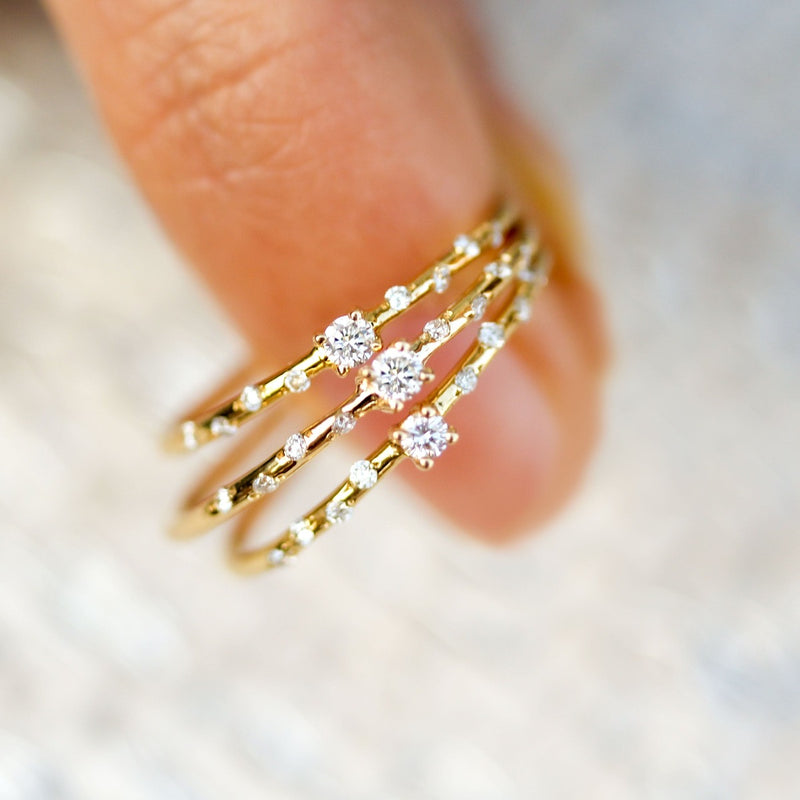 Dainty Starry Birthstone Ring