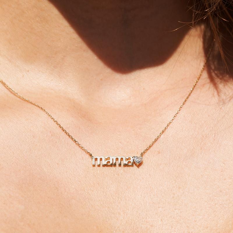 Zoë Chicco 14k Gold MAMA Charm Necklace with Heart & Diamond – ZOË CHICCO