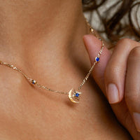 Moon and Star Charm Sapphire Starburst Necklace
