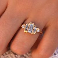 Nouveau Aquamarine Diamond Baguette Ring