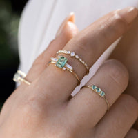 Emerald Cut Geo Green Sapphire and Diamond Ring
