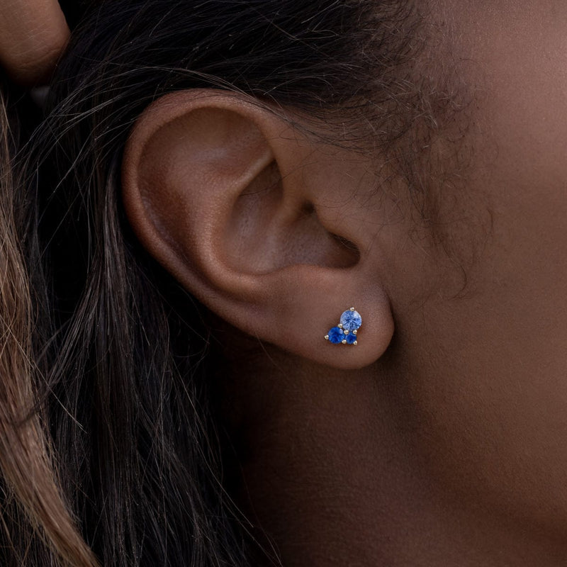 Large Sapphire Ocean Trio Studs