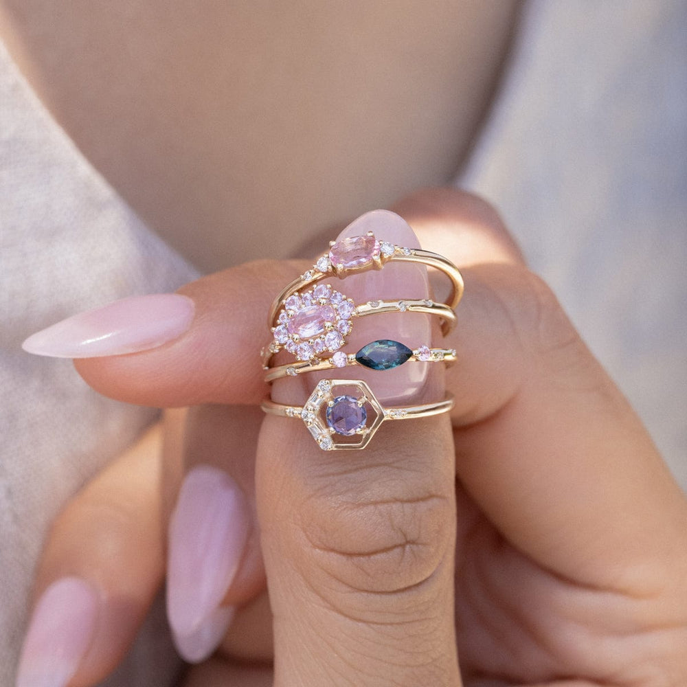 Starry Teal Marquise and Pink Sapphire Ring