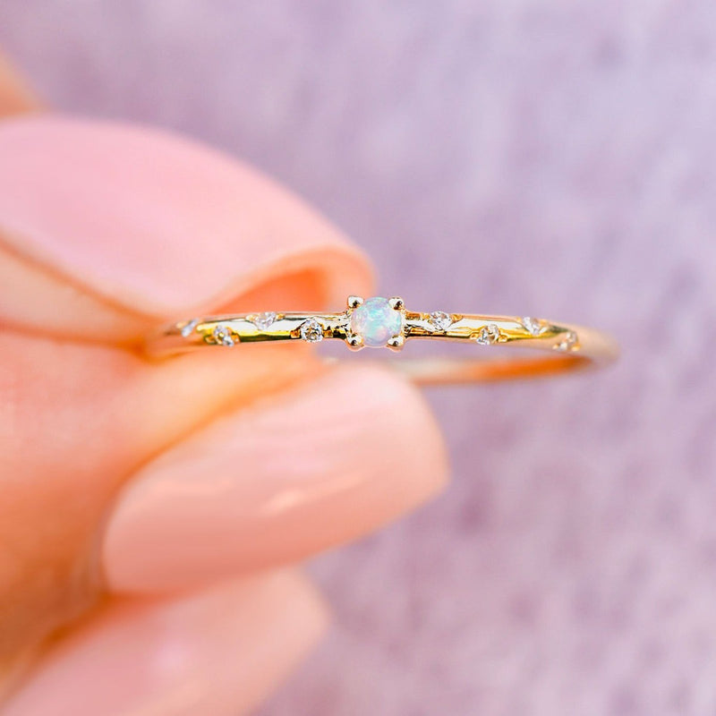 Dainty Starry Birthstone Ring