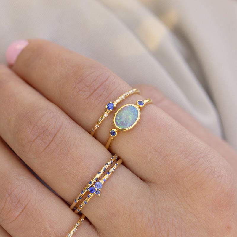 Moonbeam Opal Sapphire Ring