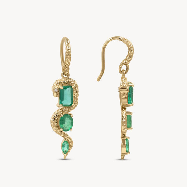 18k Wrapped in Emeralds Serpent Earrings
