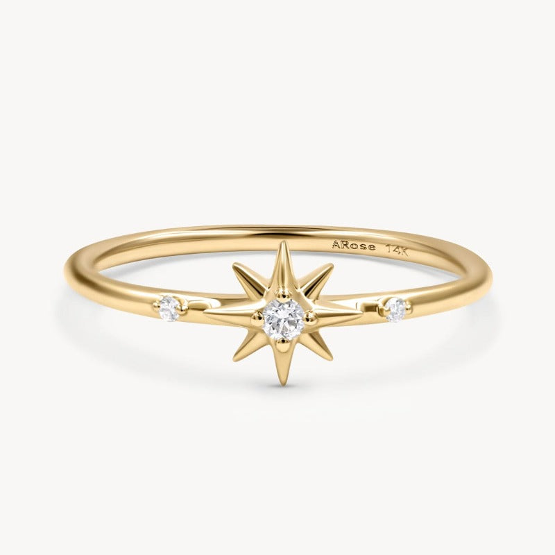 14k Yellow Gold Star Ring Starburst Ring for Women Dainty 