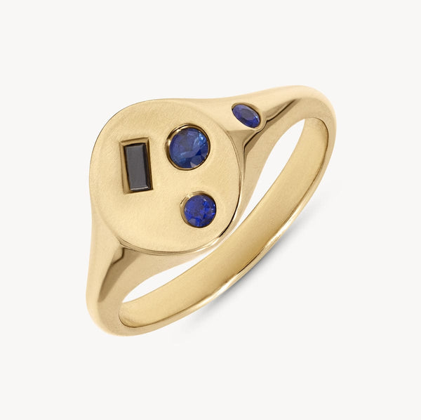 Scattered Blue Sapphire and Black Diamond Signet Ring