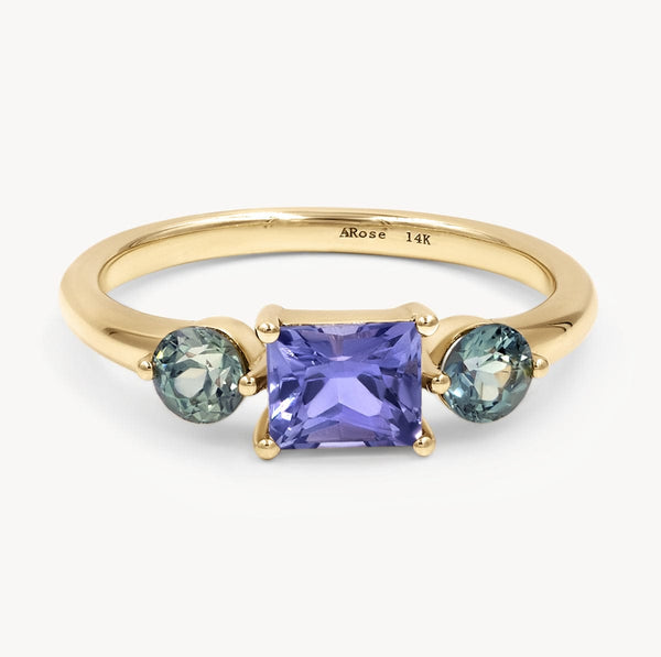 Violet and Green Sapphire Deco Ring