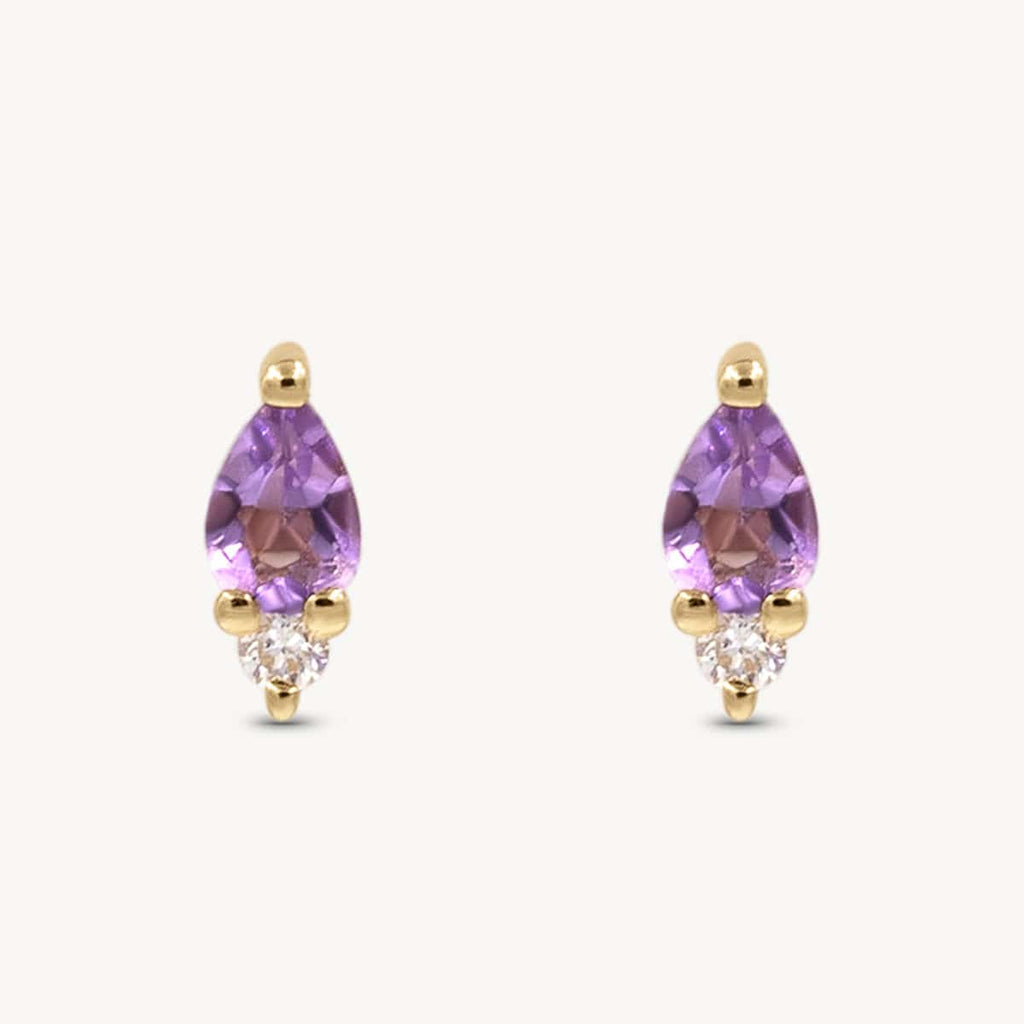 Tiny Amethyst Faceted Pear Studs