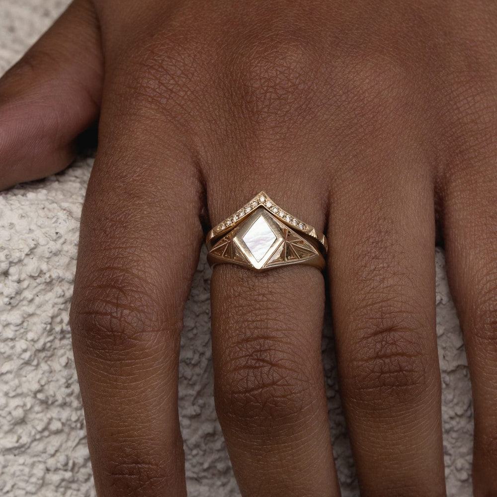 V Shaped Pearl Ring, Gold Pearl Diamond Ring