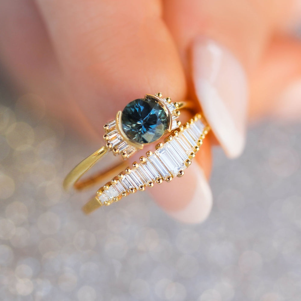 Teal Sapphire Baguette Ring