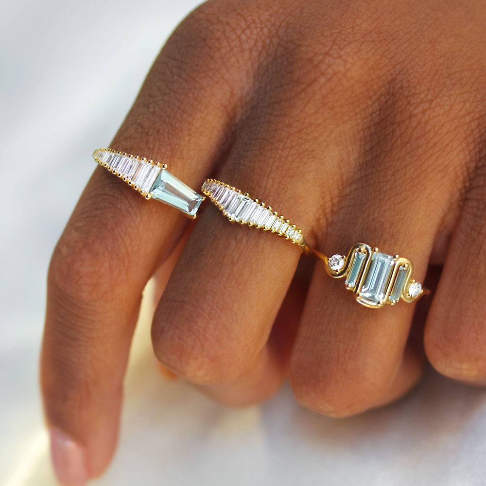Nouveau Aquamarine Diamond Baguette Ring