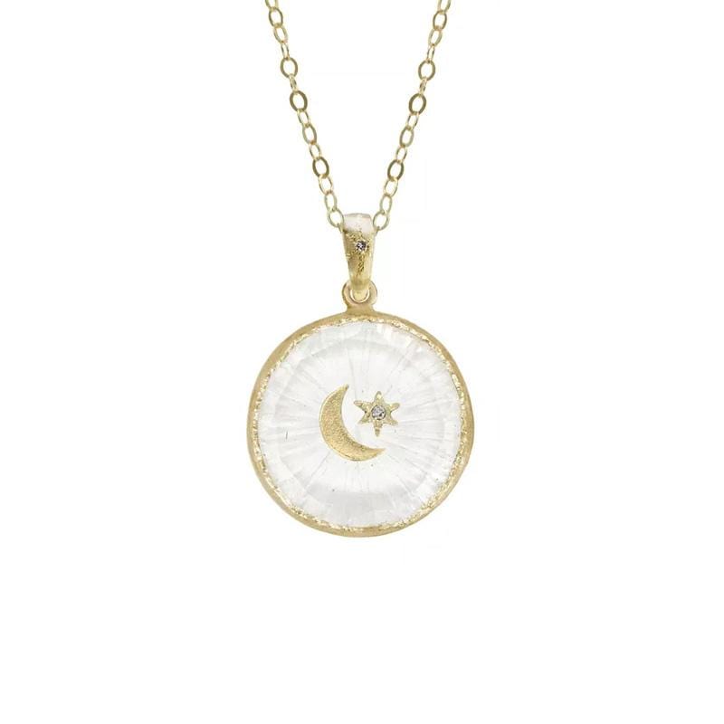 Small Round Crescent Star Quartz Amulet Necklace