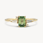 Emerald Cut Geo Green Sapphire and Diamond Ring