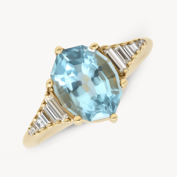Aquamarine Diamond Baguette Ring - OOAK