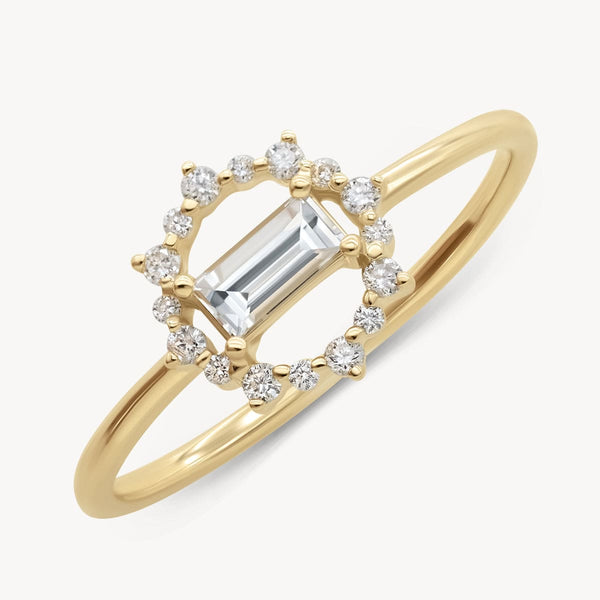 Encircled Diamond Baguette Ring