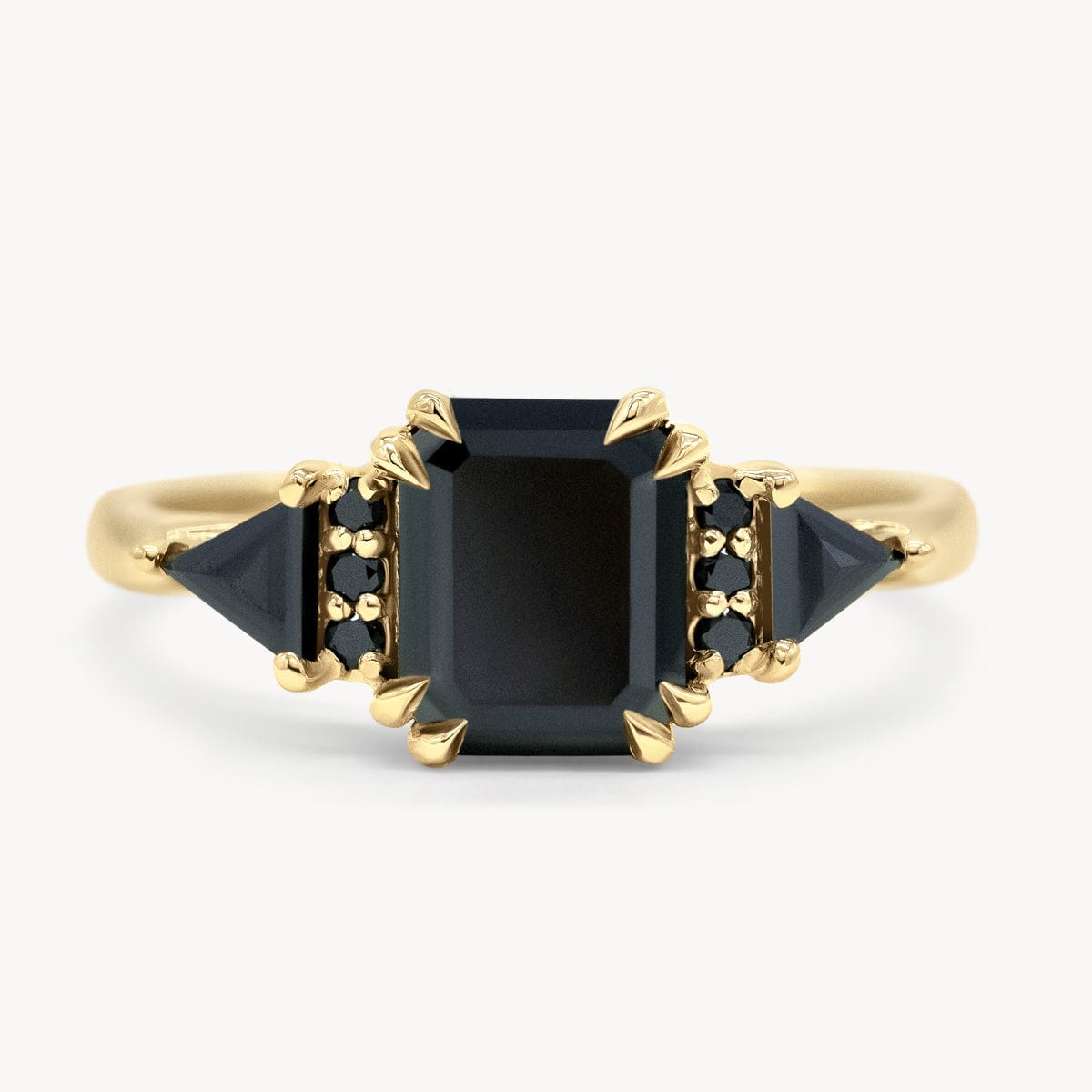 Coffin Cut Black Spinel Engagement Ring Set With Diamond Milgrain Curve  Band Gold Ring