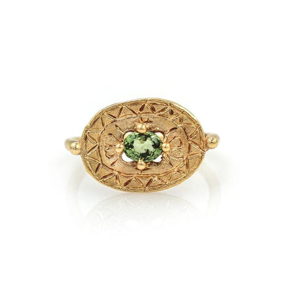 Green Sapphire Shield Ring