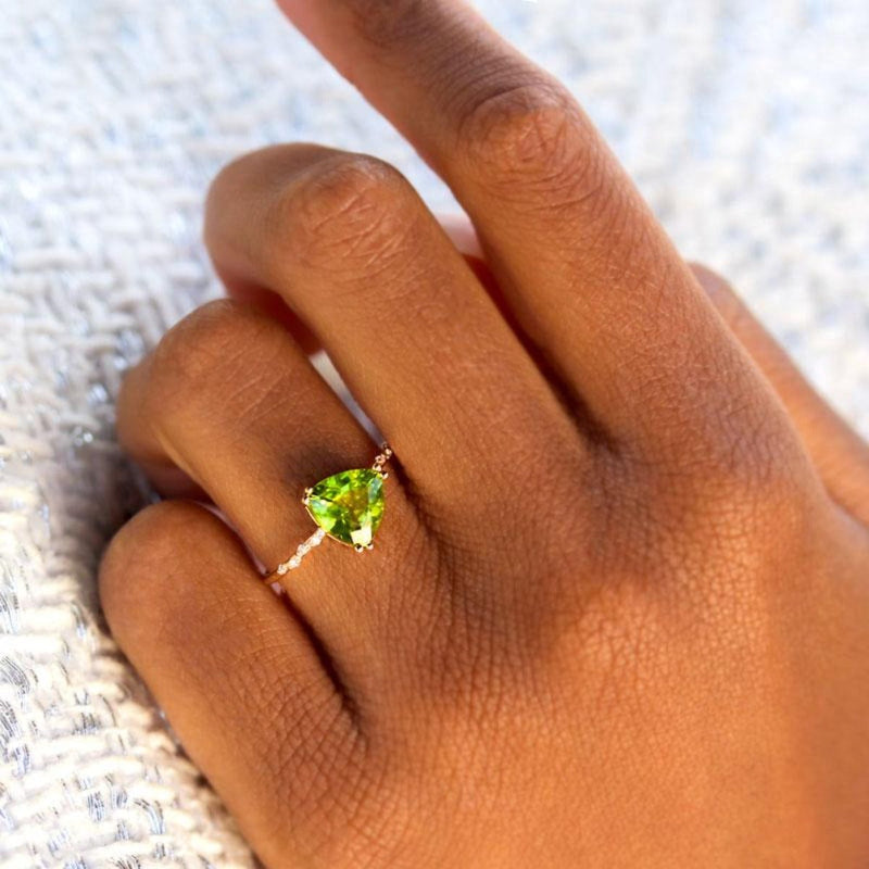 Starry Peridot Trillion Ring