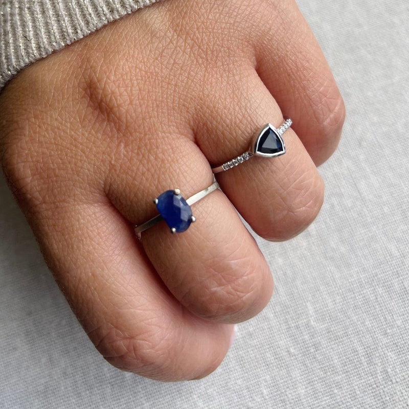 Trillion Sapphire and Diamonds Ring - White Gold