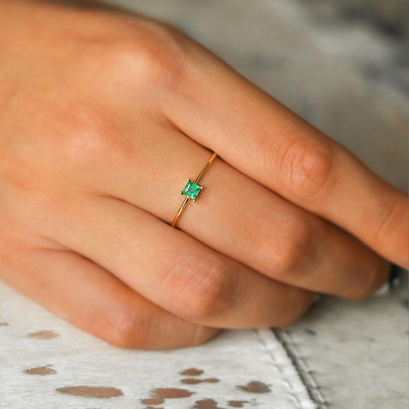 Square Emerald Solitaire Ring