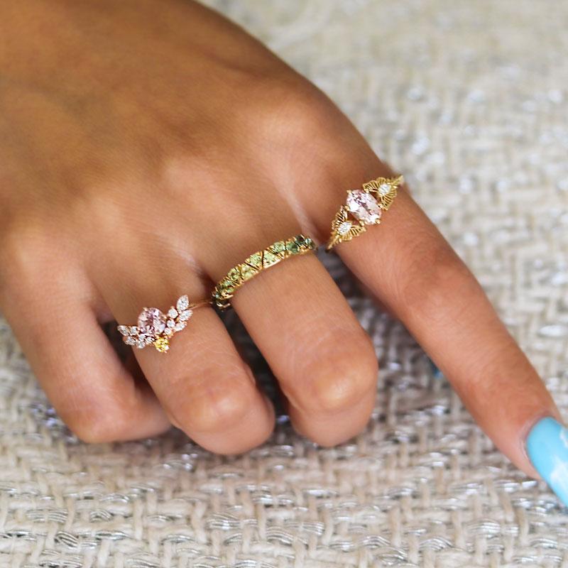 Green Sapphire Ombre Triangle Band