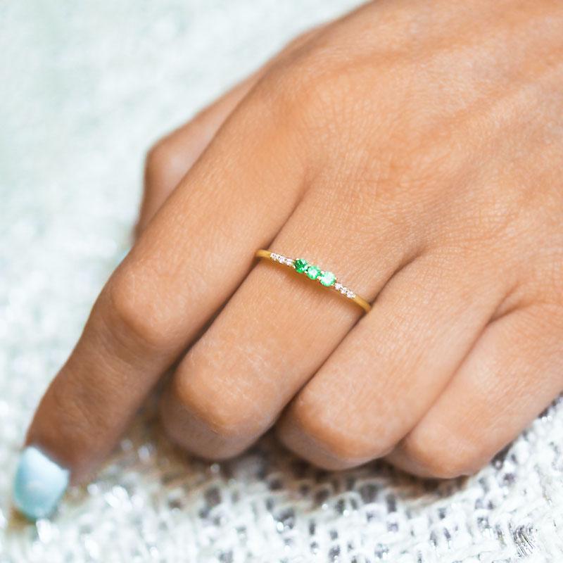 Triple Emerald Diamond Ring