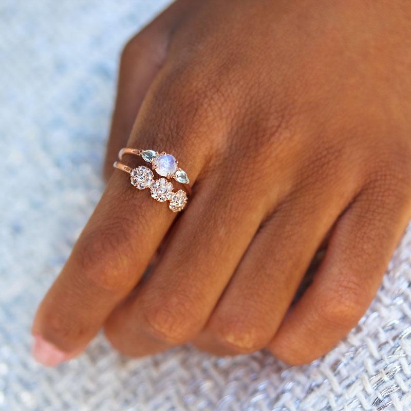 Rose Cut Moonstone Aquamarine Ring