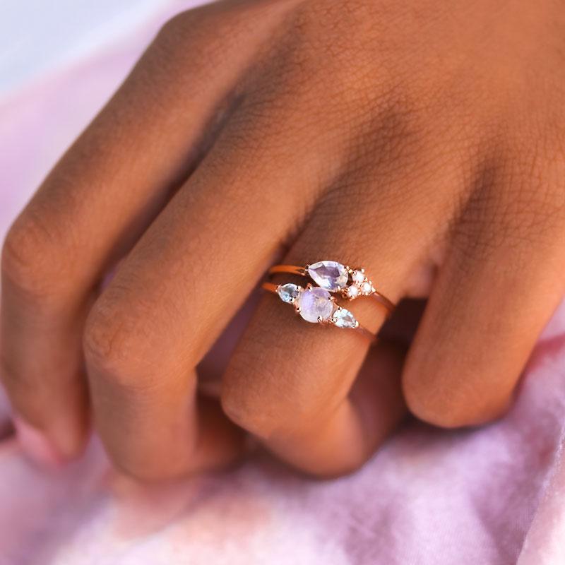 Rose Cut Moonstone Aquamarine Ring