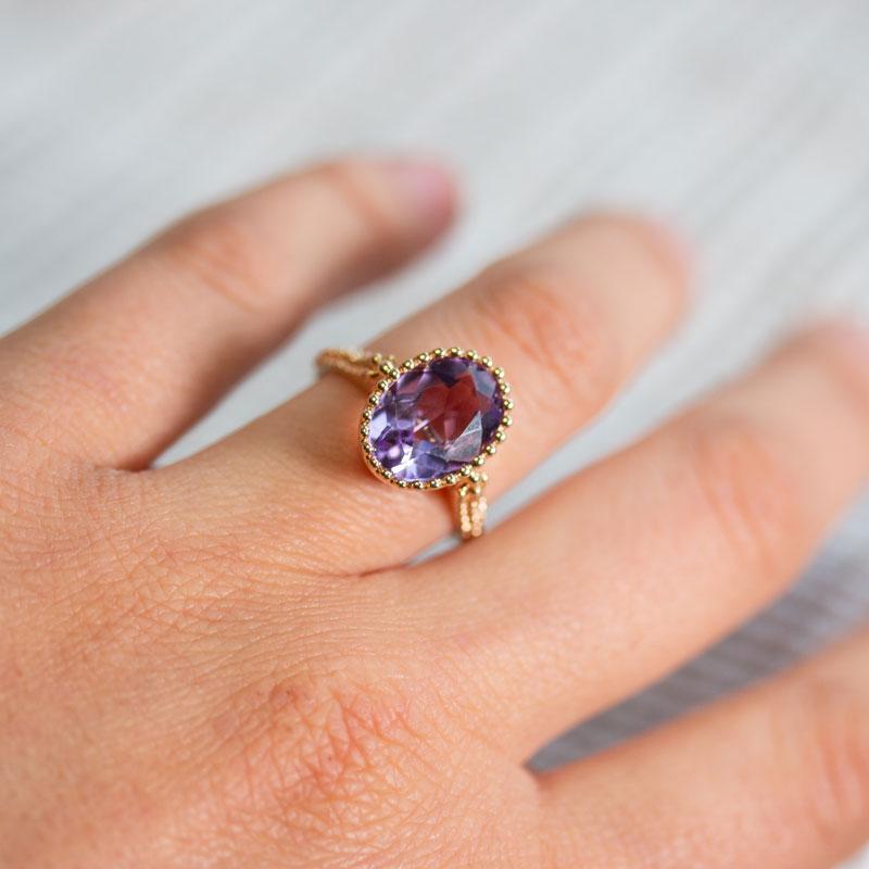 in 14K Meitalove Rose | Gold Amethyst Recycled Yellow Audry Beaded Ring