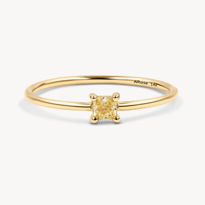 Square Yellow Diamond Solitaire Ring