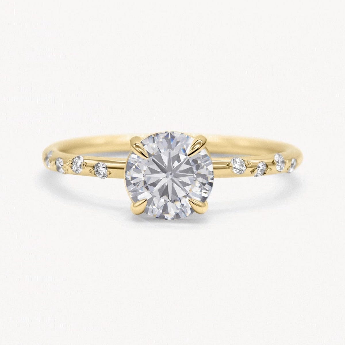 Amaryllis - White Gold Halo Engagement Ring with Round Diamond and Baguette  Diamond Accents - Dianna Rae Jewelry
